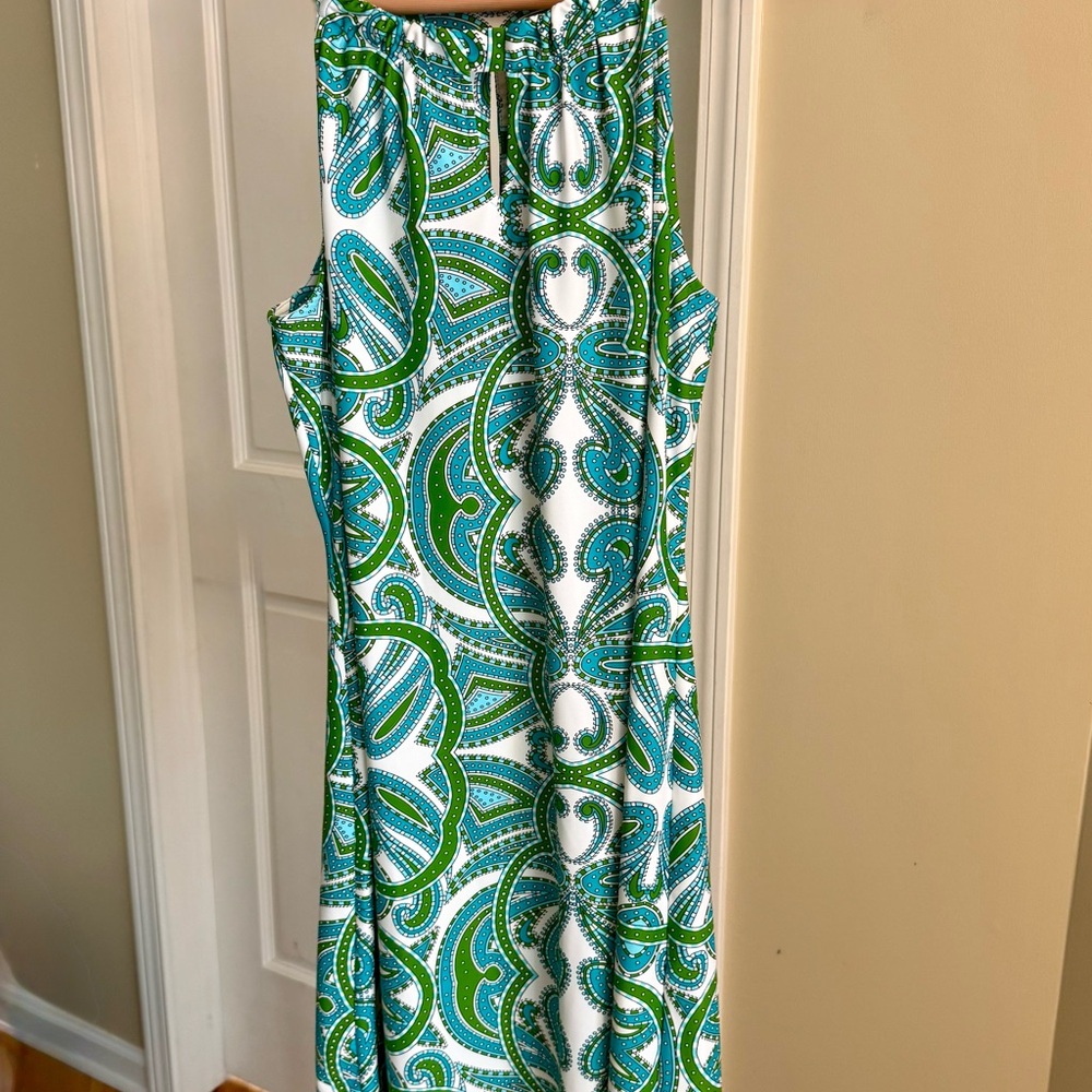 Jude Connally Turquoise and Green Paisley Dress
